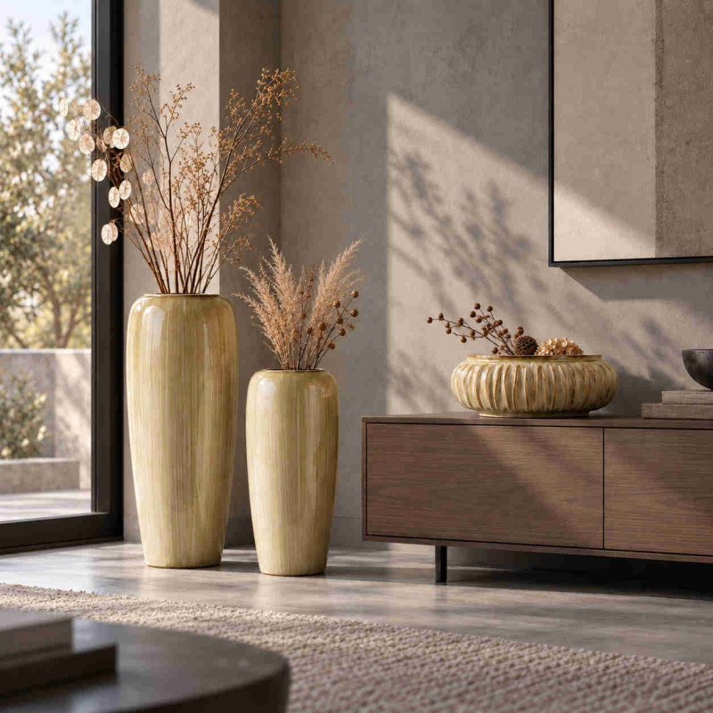 Vase haut beige crème en céramique 22x40 cm Kremik  - 2
