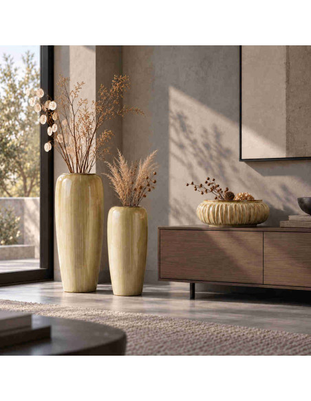 Vase haut beige crème en céramique 22x40 cm Kremik  - 2