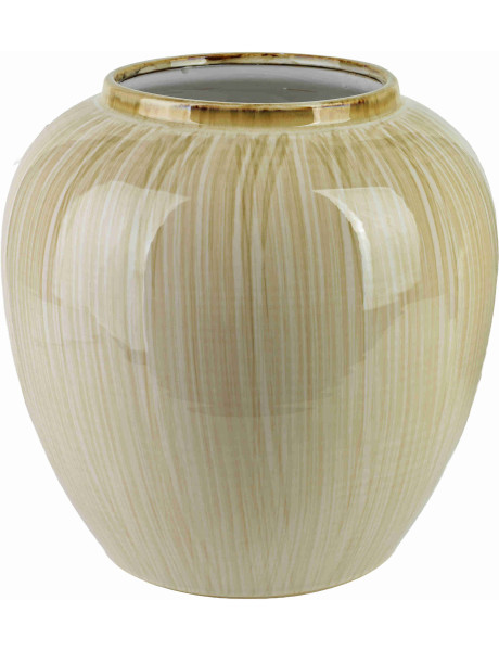 Vase boule beige crème en céramique striée 33x33 cm Czydar  - 1