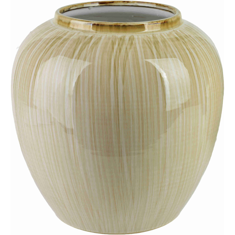 Vase boule beige crème en céramique striée 33x33 cm Czydar  - 1
