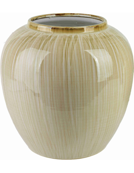 Vase boule beige crème en céramique striée 33x33 cm Czydar  - 1