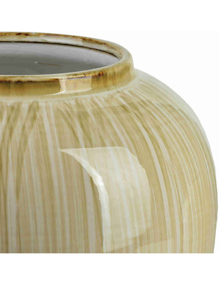 Vase boule beige crème en céramique striée 33x33 cm Czydar  - 3