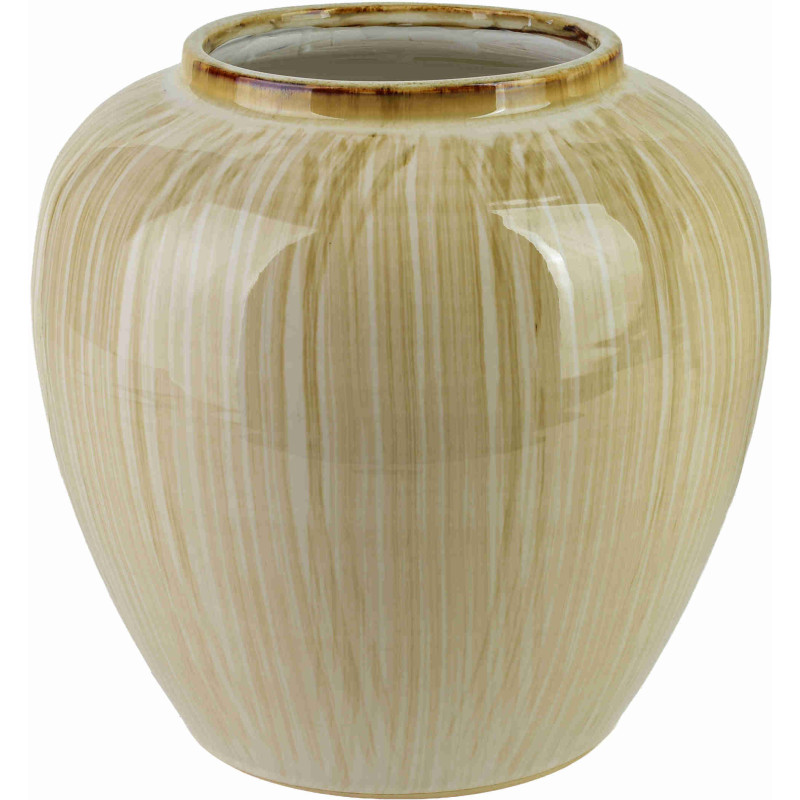 Vase boule beige crème en céramique striée 26x25 cm Czydar  - 1