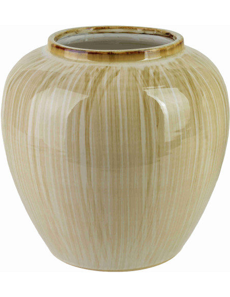 Vase boule beige crème en céramique striée 26x25 cm Czydar  - 1