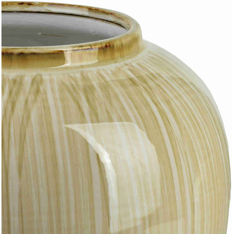 Vase boule beige crème en céramique striée 26x25 cm Czydar  - 3