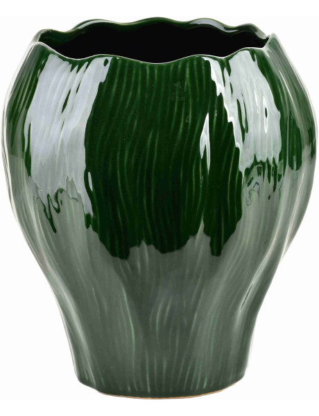 Vase vert foncé en céramique striée 27x30 cm Sketik  - 1
