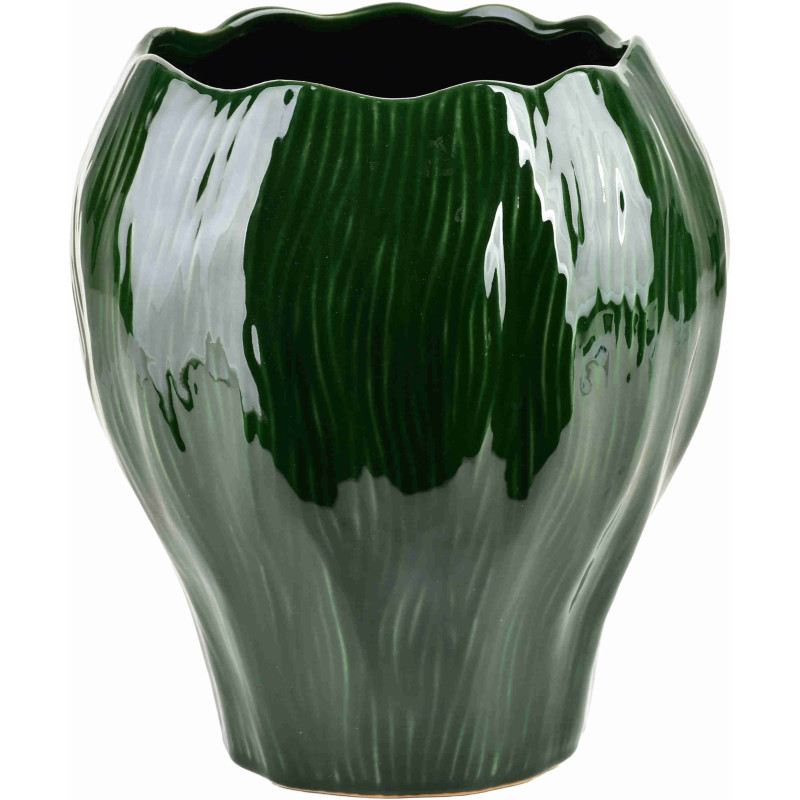 Vase vert foncé en céramique striée 27x30 cm Sketik  - 1