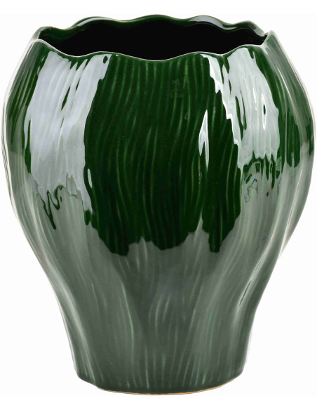 Vase vert foncé en céramique striée 27x30 cm Sketik  - 1