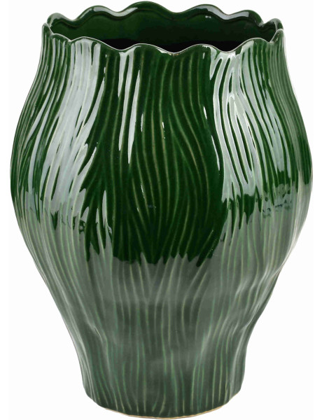 Grand vase vert forêt en céramique striée 38x36 cm Sketik  - 1