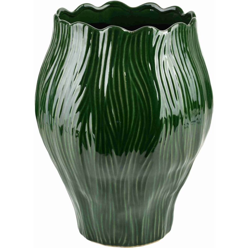 Grand vase vert forêt en céramique striée 38x36 cm Sketik  - 1
