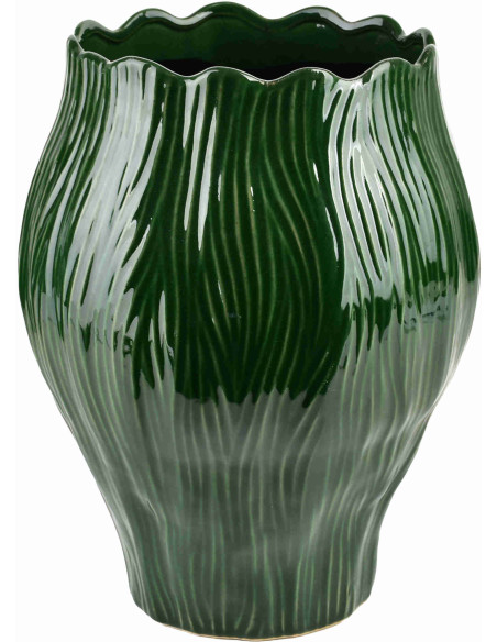 Grand vase vert forêt en céramique striée 38x36 cm Sketik  - 1