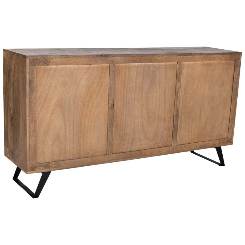 Buffet industriel en manguier brun métal noir et verre strié 160x40x84 cm Sestao  - 4