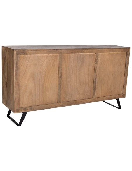 Buffet industriel en manguier brun métal noir et verre strié 160x40x84 cm Sestao  - 4