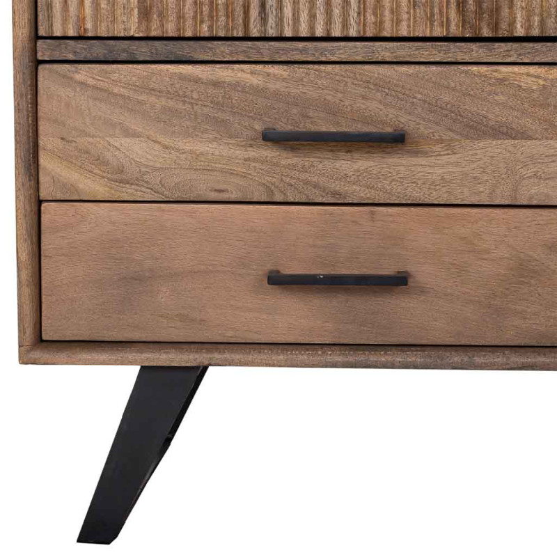 Buffet industriel en manguier brun métal noir et verre strié 160x40x84 cm Sestao  - 7