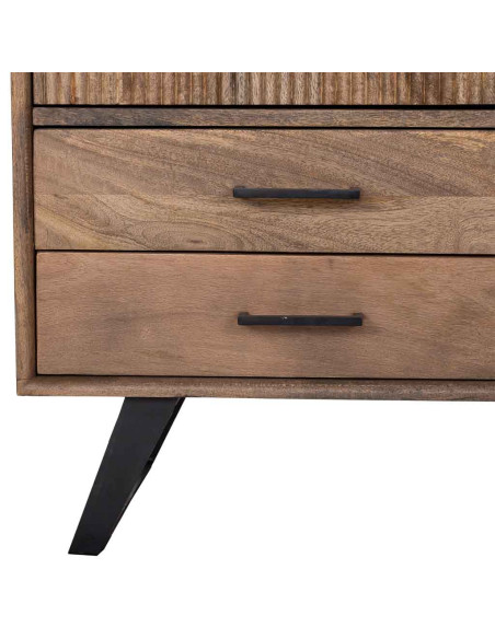 Buffet industriel en manguier brun métal noir et verre strié 160x40x84 cm Sestao  - 7