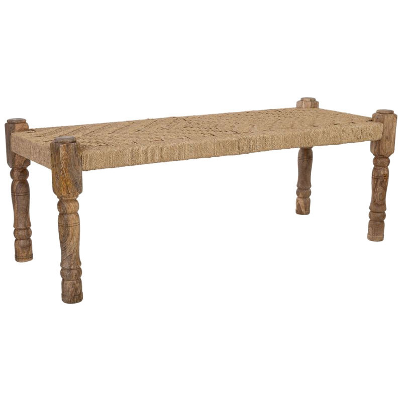 Banc bohème bois brun corde tressée 145x55x59 cm Ma  - 1