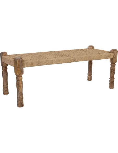 Banc bohème bois brun corde tressée 145x55x59 cm Ma  - 1