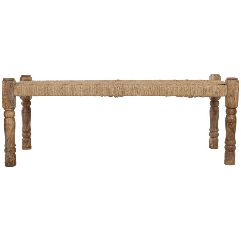 Banc bohème bois brun corde tressée 145x55x59 cm Ma  - 3