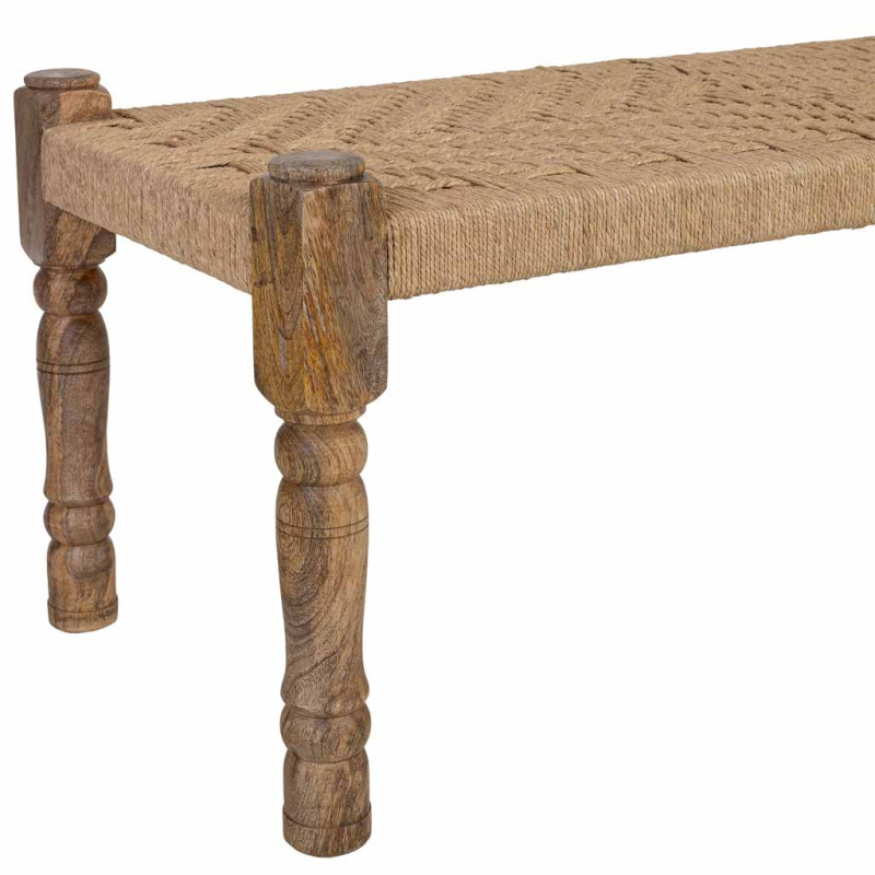 Banc bohème bois brun corde tressée 145x55x59 cm Ma  - 6