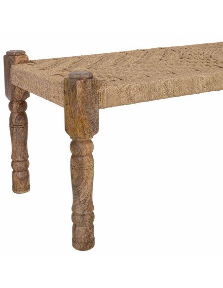 Banc bohème bois brun corde tressée 145x55x59 cm Ma  - 6