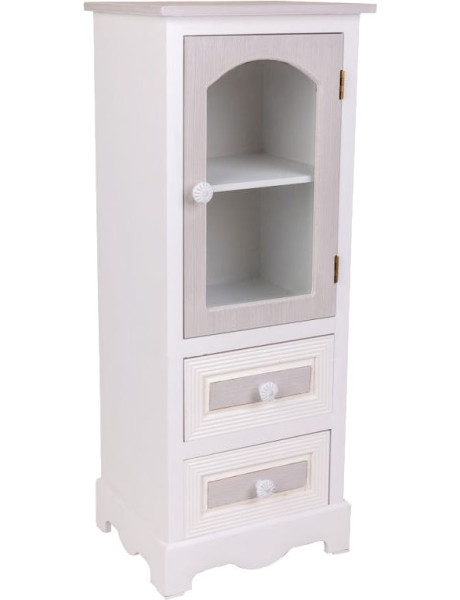 Vitrine blanche en MDF 1 porte vitrée 2 tiroirs 32x26x80 cm Zorila  - 1