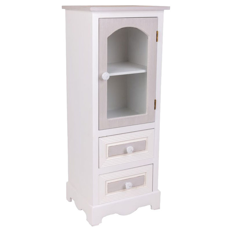 Vitrine blanche en MDF 1 porte vitrée 2 tiroirs 32x26x80 cm Zorila  - 1