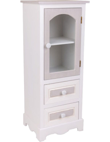 Vitrine blanche en MDF 1 porte vitrée 2 tiroirs 32x26x80 cm Zorila  - 1