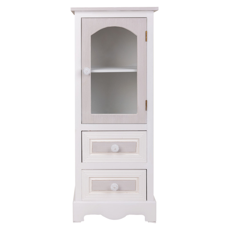 Vitrine blanche en MDF 1 porte vitrée 2 tiroirs 32x26x80 cm Zorila  - 2