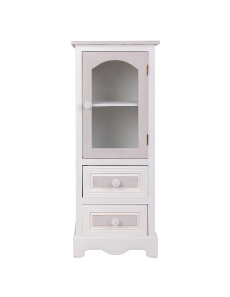 Vitrine blanche en MDF 1 porte vitrée 2 tiroirs 32x26x80 cm Zorila  - 2