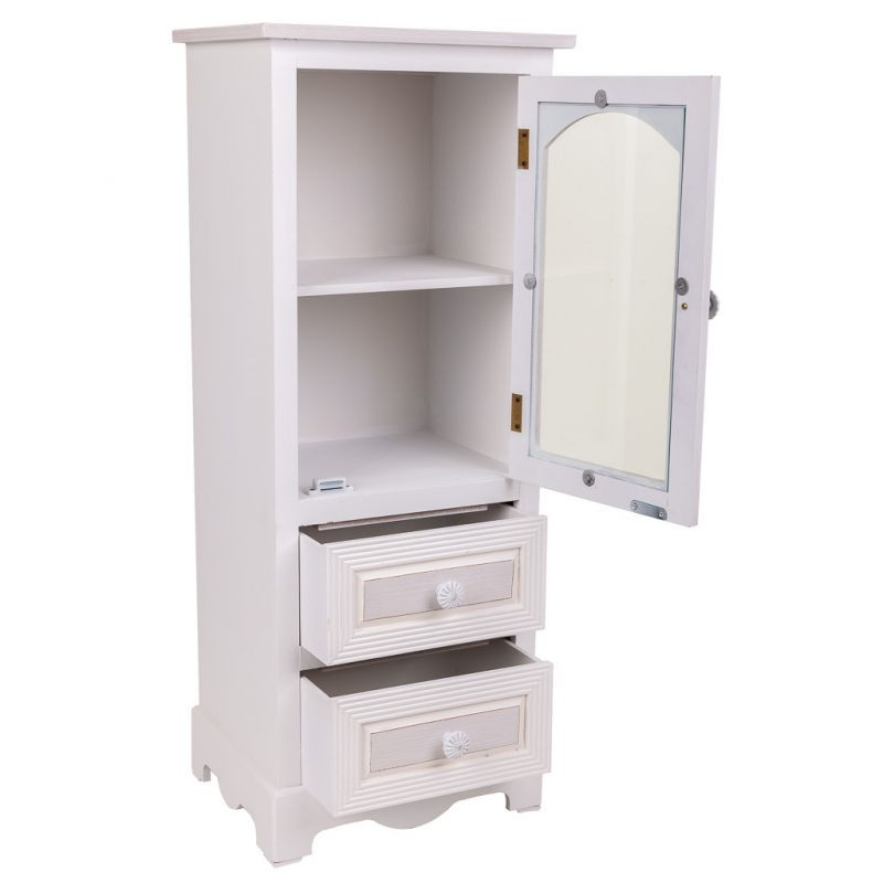 Vitrine blanche en MDF 1 porte vitrée 2 tiroirs 32x26x80 cm Zorila  - 3