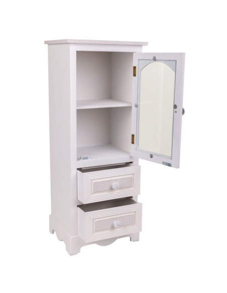 Vitrine blanche en MDF 1 porte vitrée 2 tiroirs 32x26x80 cm Zorila  - 3