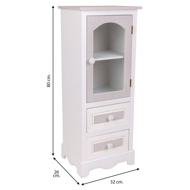 Vitrine blanche en MDF 1 porte vitrée 2 tiroirs 32x26x80 cm Zorila  - 8
