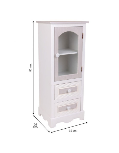 Vitrine blanche en MDF 1 porte vitrée 2 tiroirs 32x26x80 cm Zorila  - 8