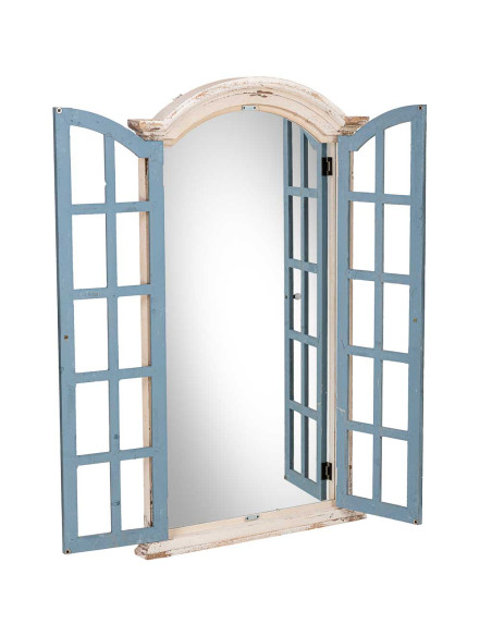 Miroir fenêtre à volets bleu gris en sapin 72,5x7x121,5 cm Ereno  - 2