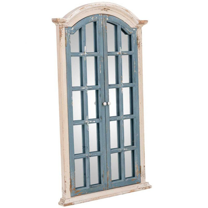 Miroir fenêtre à volets bleu gris en sapin 72,5x7x121,5 cm Ereno  - 3