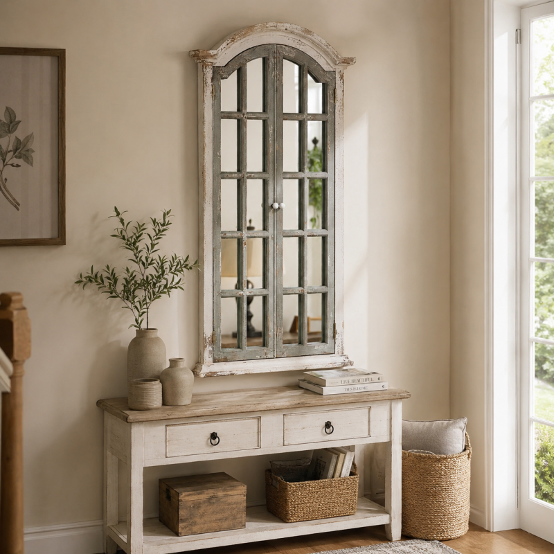 Miroir fenêtre à volets vert sauge bois et verre 72,5x7x121,5 cm Ereno  - 2