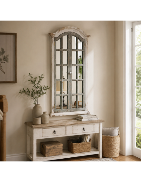 Miroir fenêtre à volets vert sauge bois et verre 72,5x7x121,5 cm Ereno  - 2
