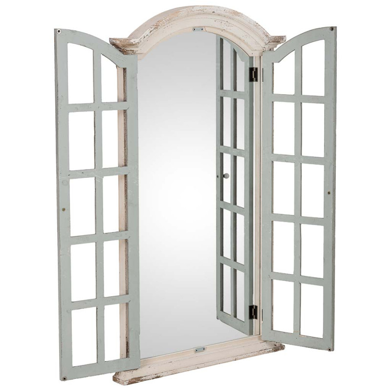 Miroir fenêtre à volets vert sauge bois et verre 72,5x7x121,5 cm Ereno  - 3