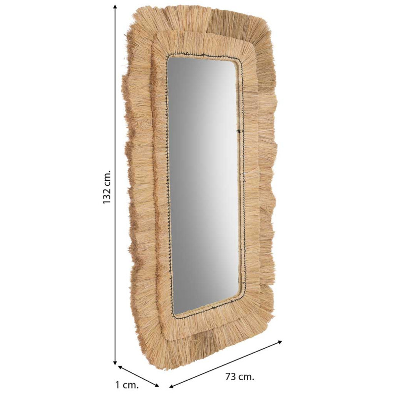 Miroir rectangulaire en fibres naturelles beige 73x1x132 cm Belaro  - 8