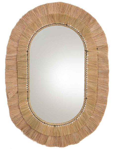 Miroir ovale bohème en fibres naturelles beige 71x1x100 cm Belaro  - 1