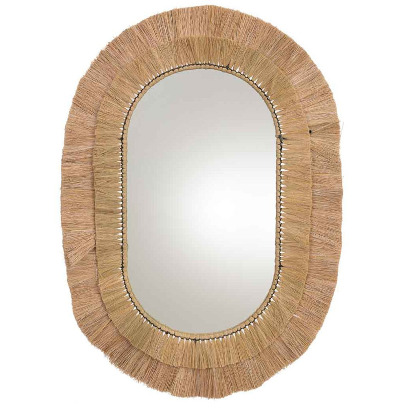 Miroir ovale bohème en fibres naturelles beige 71x1x100 cm Belaro  - 1