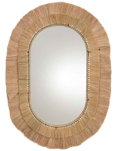Miroir ovale bohème en fibres naturelles beige 71x1x100 cm Belaro  - 1