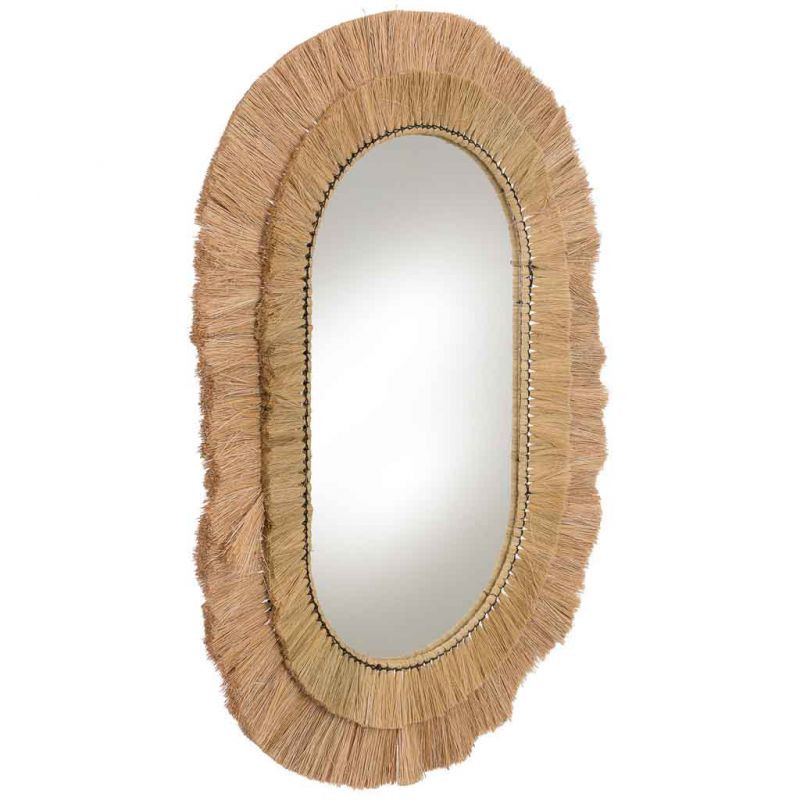 Miroir ovale bohème en fibres naturelles beige 71x1x100 cm Belaro  - 2