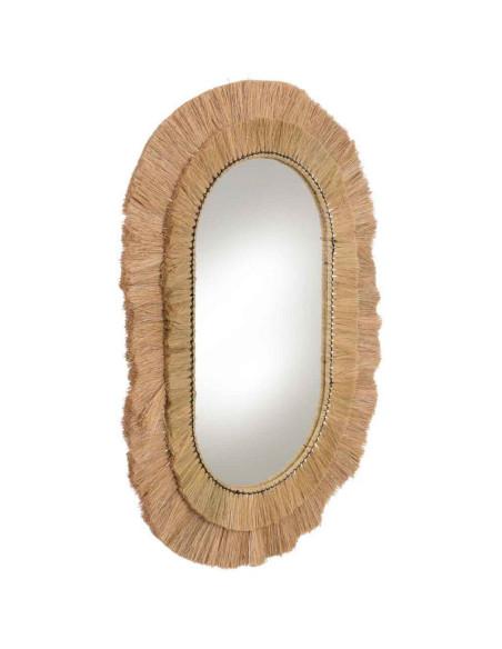 Miroir ovale bohème en fibres naturelles beige 71x1x100 cm Belaro  - 2
