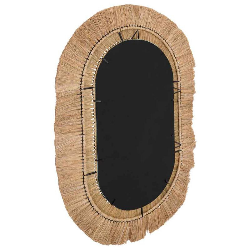 Miroir ovale bohème en fibres naturelles beige 71x1x100 cm Belaro  - 3
