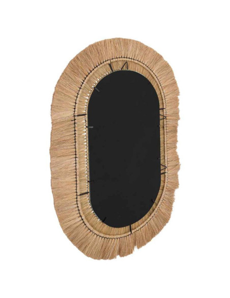 Miroir ovale bohème en fibres naturelles beige 71x1x100 cm Belaro  - 3