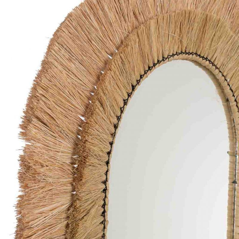 Miroir ovale bohème en fibres naturelles beige 71x1x100 cm Belaro  - 4