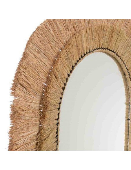 Miroir ovale bohème en fibres naturelles beige 71x1x100 cm Belaro  - 4