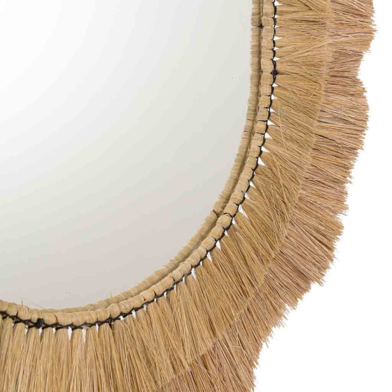 Miroir ovale bohème en fibres naturelles beige 71x1x100 cm Belaro  - 5