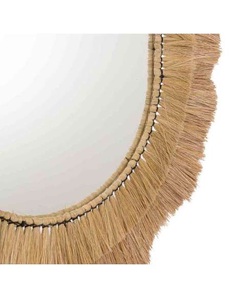 Miroir ovale bohème en fibres naturelles beige 71x1x100 cm Belaro  - 5